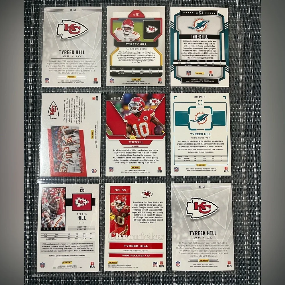 🏈 Tyreek Hill Dolphins/Chiefs NFL Football Sports Trading Cards - Lot of 9